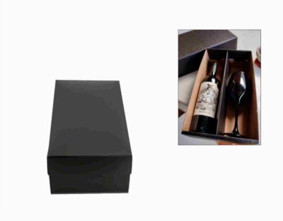 Caja negra carton con tapa para 2 (botellas/copas)