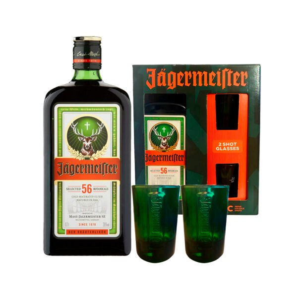 Kit Jaggermeister 700ml + 2 Vasos Chupitos Originales
