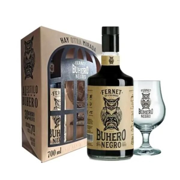 Kit Fernet Buhero Negro + Vaso decorado